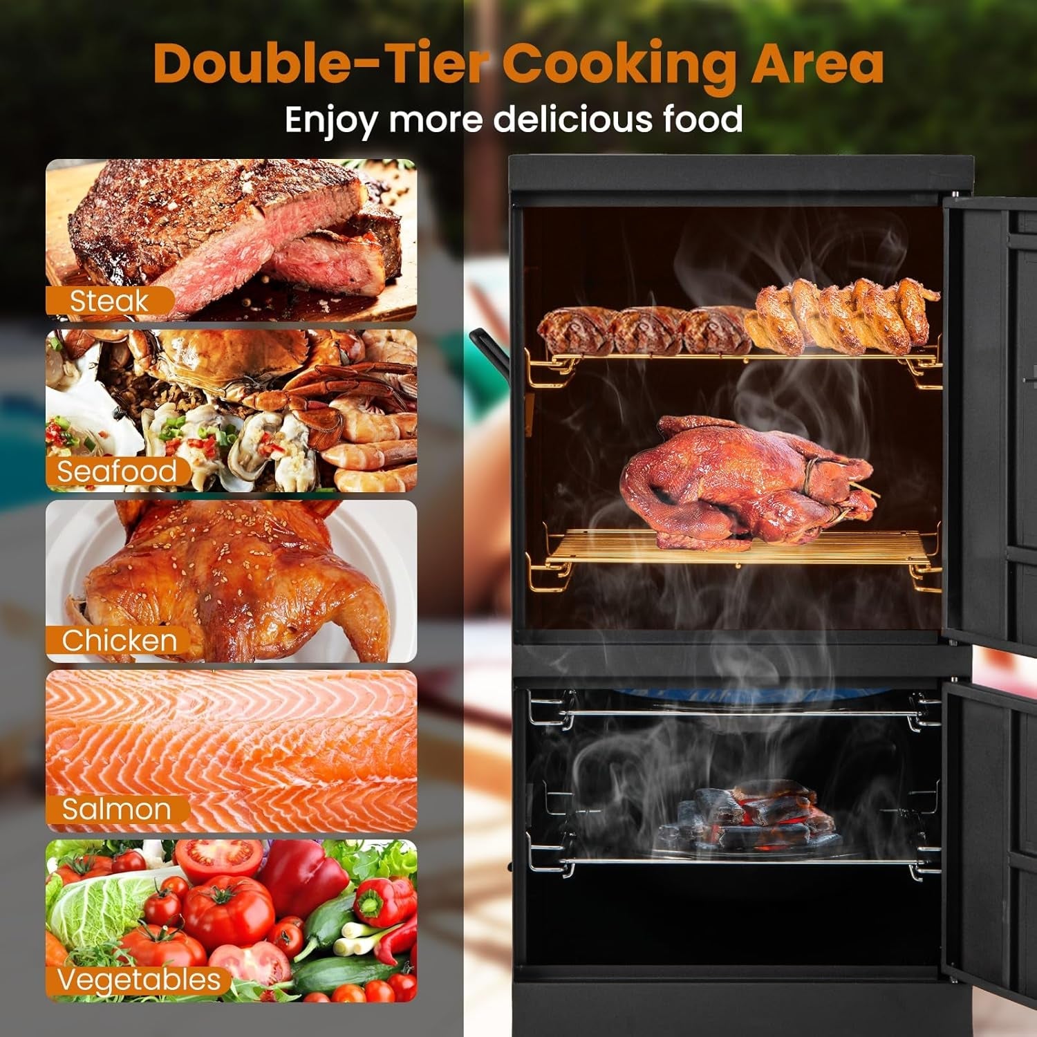 Vertical Outdoor Charcoal Smoker With Thermometer Racks