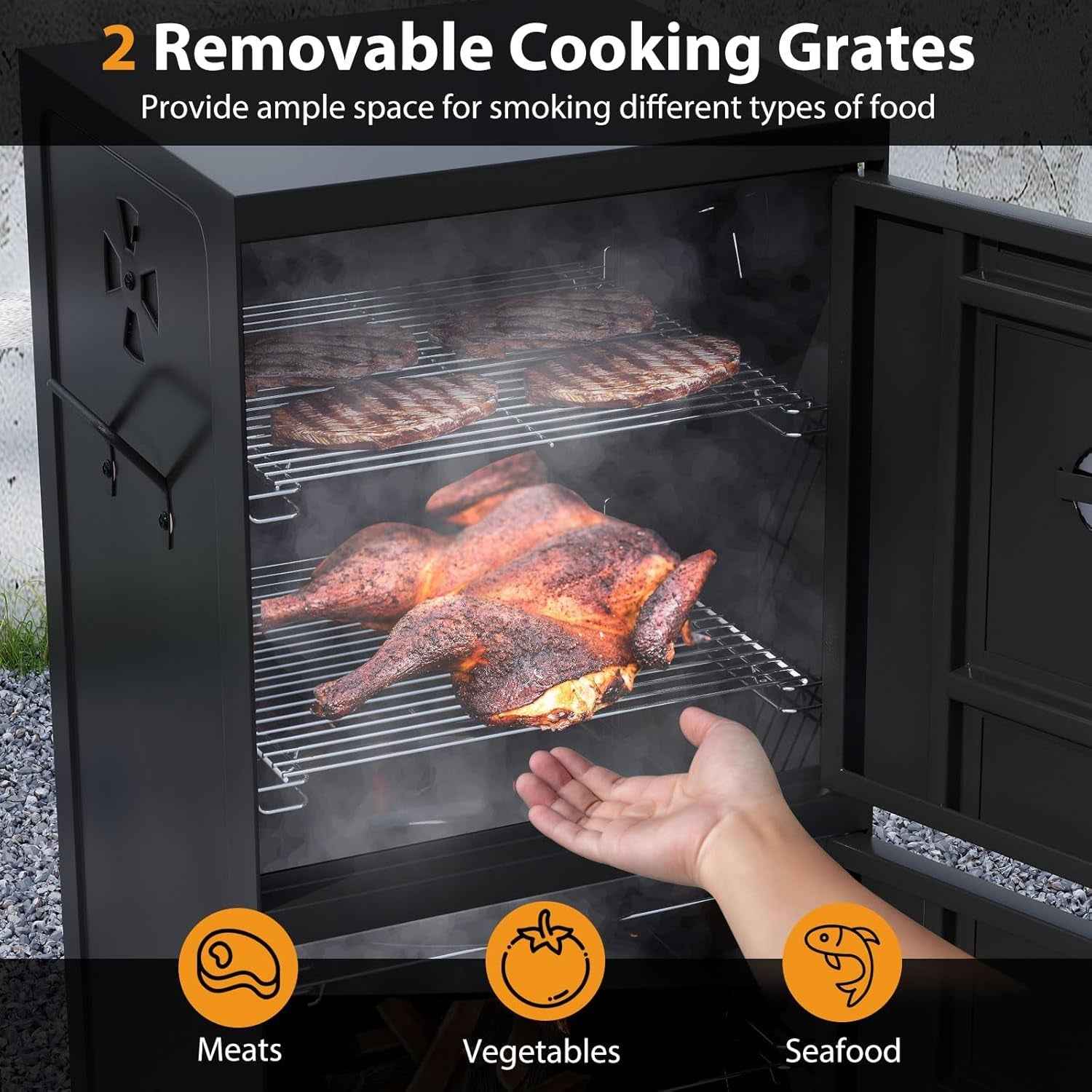 Vertical Charcoal Smoker Outdoor Large With Thermostat