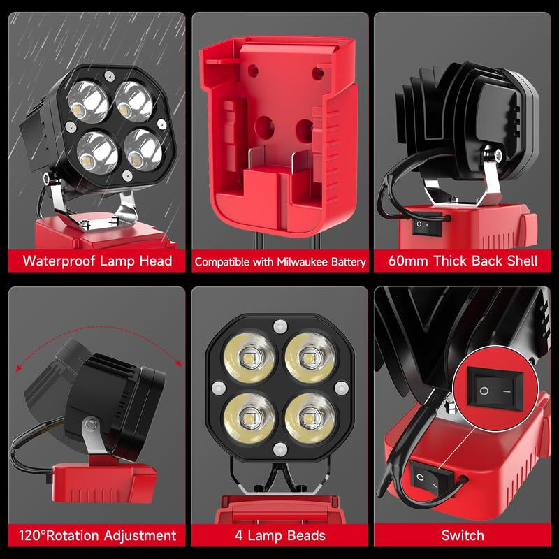 Azocek 18V Cordless LED Work Light – 40W 6000LM Milwaukee Battery Compatible, Adjustable Floodlight for Camping, Construction, Auto Repair & Outdoor Use - PW PitStop