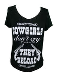 COWGIRLS DON'T CRY THEY RELOAD SHORT SLEEVE V NECK