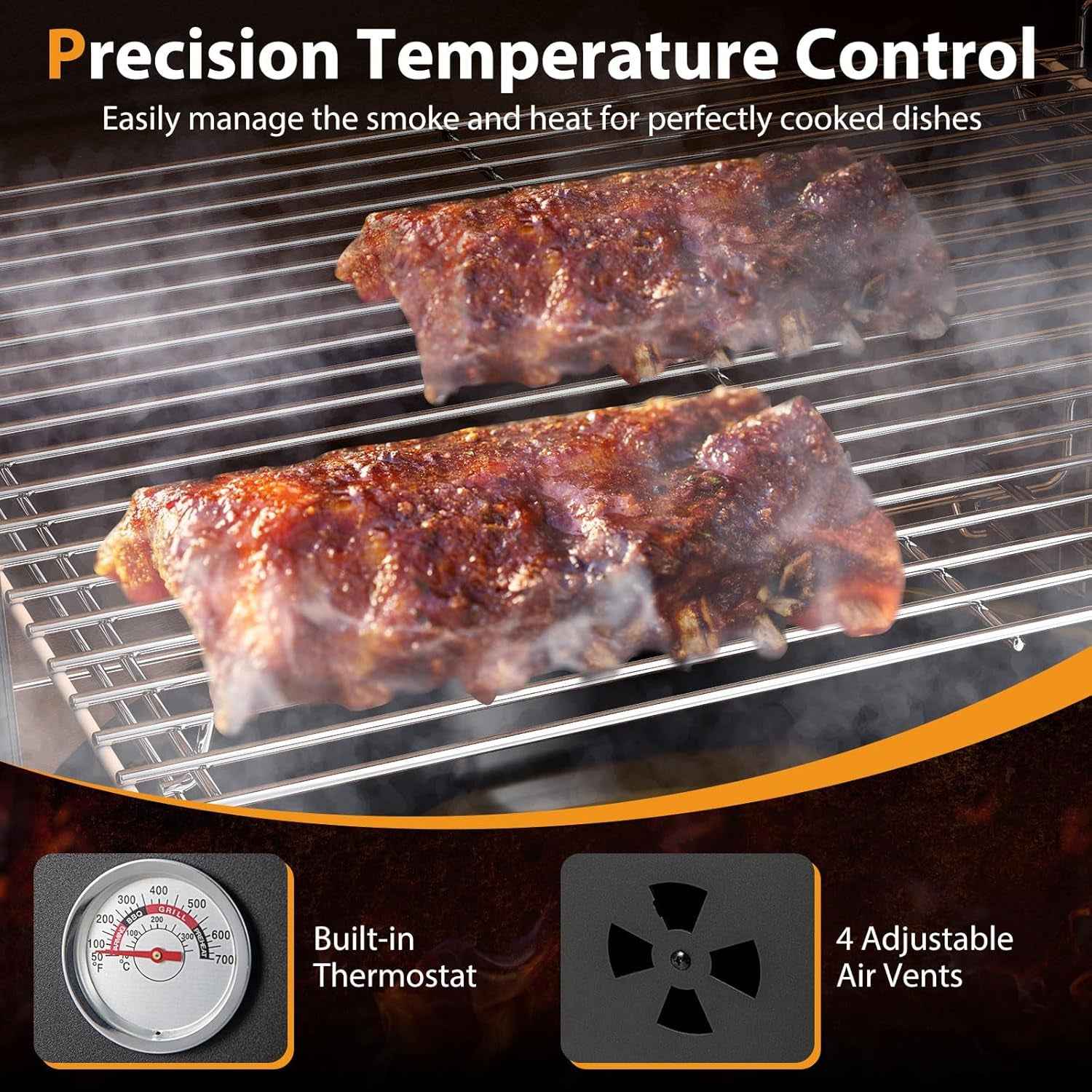 Vertical Charcoal Smoker Outdoor Large With Thermostat