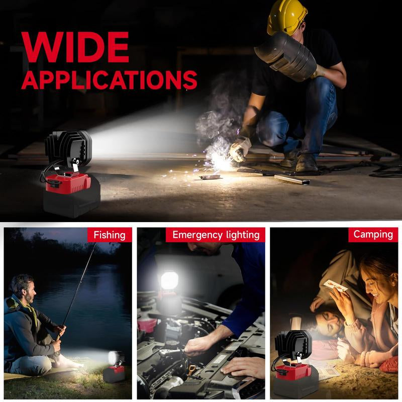 Azocek 18V Cordless LED Work Light – 40W 6000LM Milwaukee Battery Compatible, Adjustable Floodlight for Camping, Construction, Auto Repair & Outdoor Use - PW PitStop