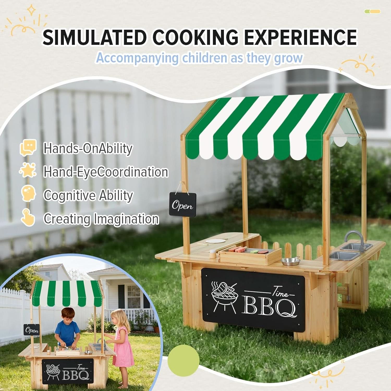 Yellow Outdoor Mud Kitchen Playhouse With GrillPro