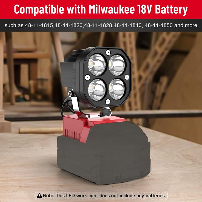 Azocek 18V Cordless LED Work Light – 40W 6000LM Milwaukee Battery Compatible, Adjustable Floodlight for Camping, Construction, Auto Repair & Outdoor Use - PW PitStop