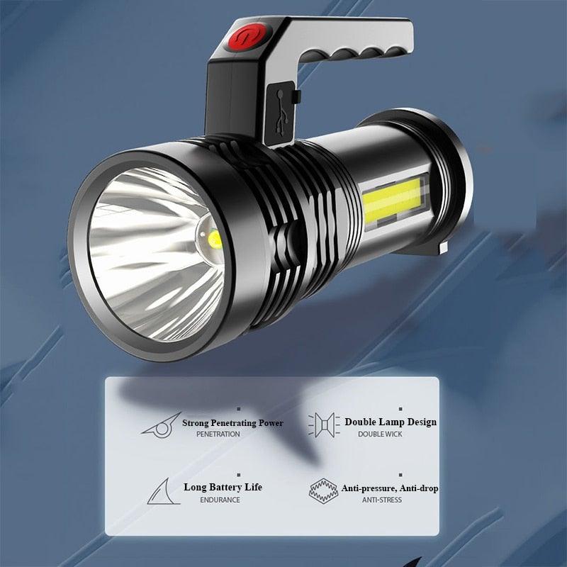 Rechargeable Handheld Flashlights Waterproof  3 Switch Mode Powerful High Lumens Spotlight Fashlight High Power Portable LED Waterproof Outdoor Long Lasting Spot Light Flashlight For Home & Outdoor Use - PW PitStop