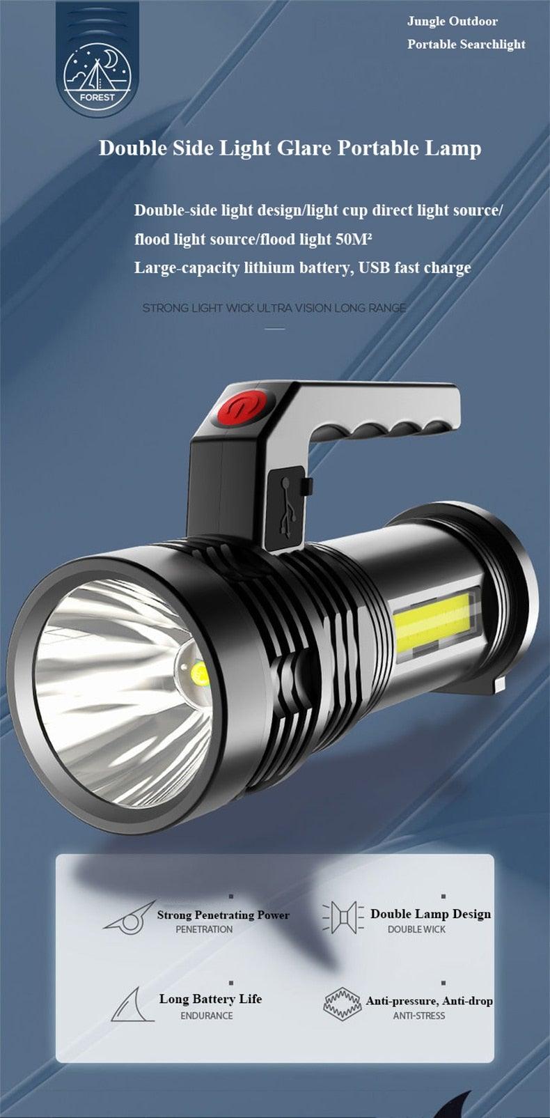 Rechargeable Handheld Flashlights Waterproof  3 Switch Mode Powerful High Lumens Spotlight Fashlight High Power Portable LED Waterproof Outdoor Long Lasting Spot Light Flashlight For Home & Outdoor Use - PW PitStop