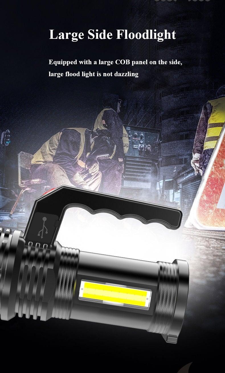 Rechargeable Handheld Flashlights Waterproof  3 Switch Mode Powerful High Lumens Spotlight Fashlight High Power Portable LED Waterproof Outdoor Long Lasting Spot Light Flashlight For Home & Outdoor Use - PW PitStop