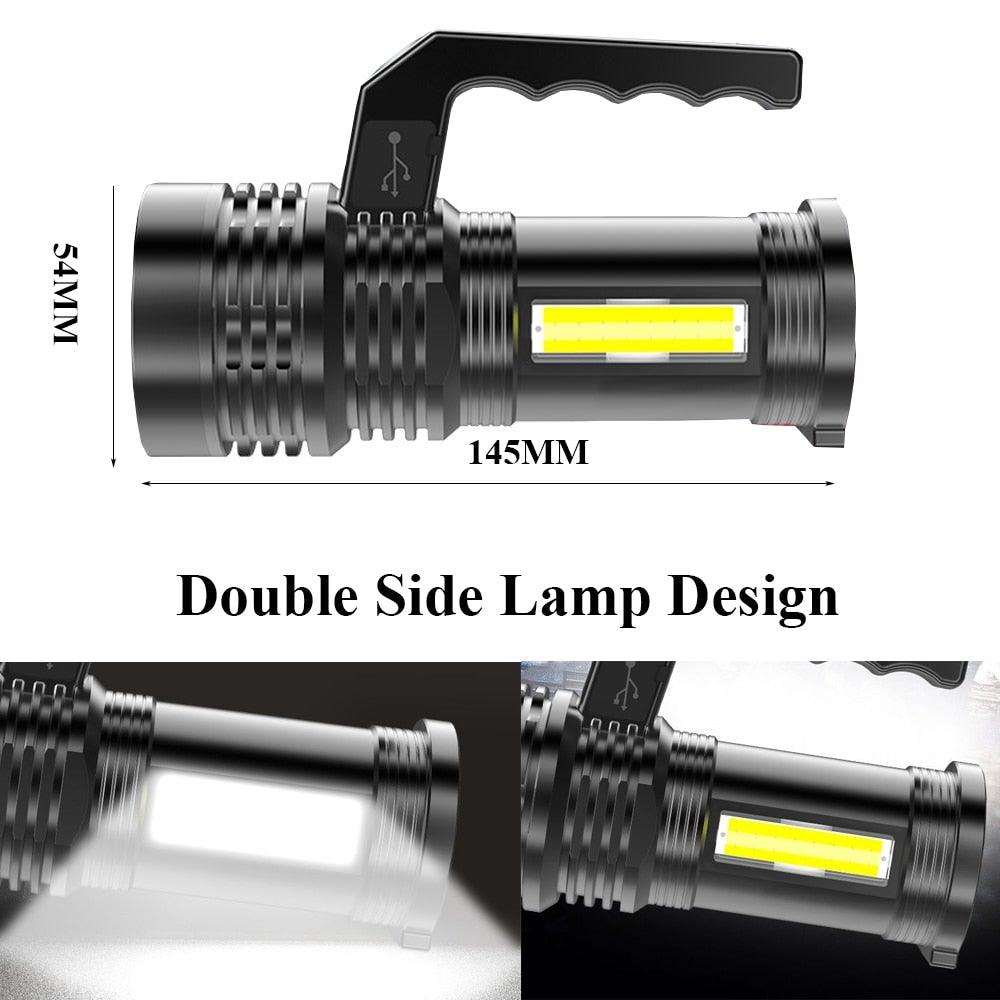 Rechargeable Handheld Flashlights Waterproof  3 Switch Mode Powerful High Lumens Spotlight Fashlight High Power Portable LED Waterproof Outdoor Long Lasting Spot Light Flashlight For Home & Outdoor Use - PW PitStop