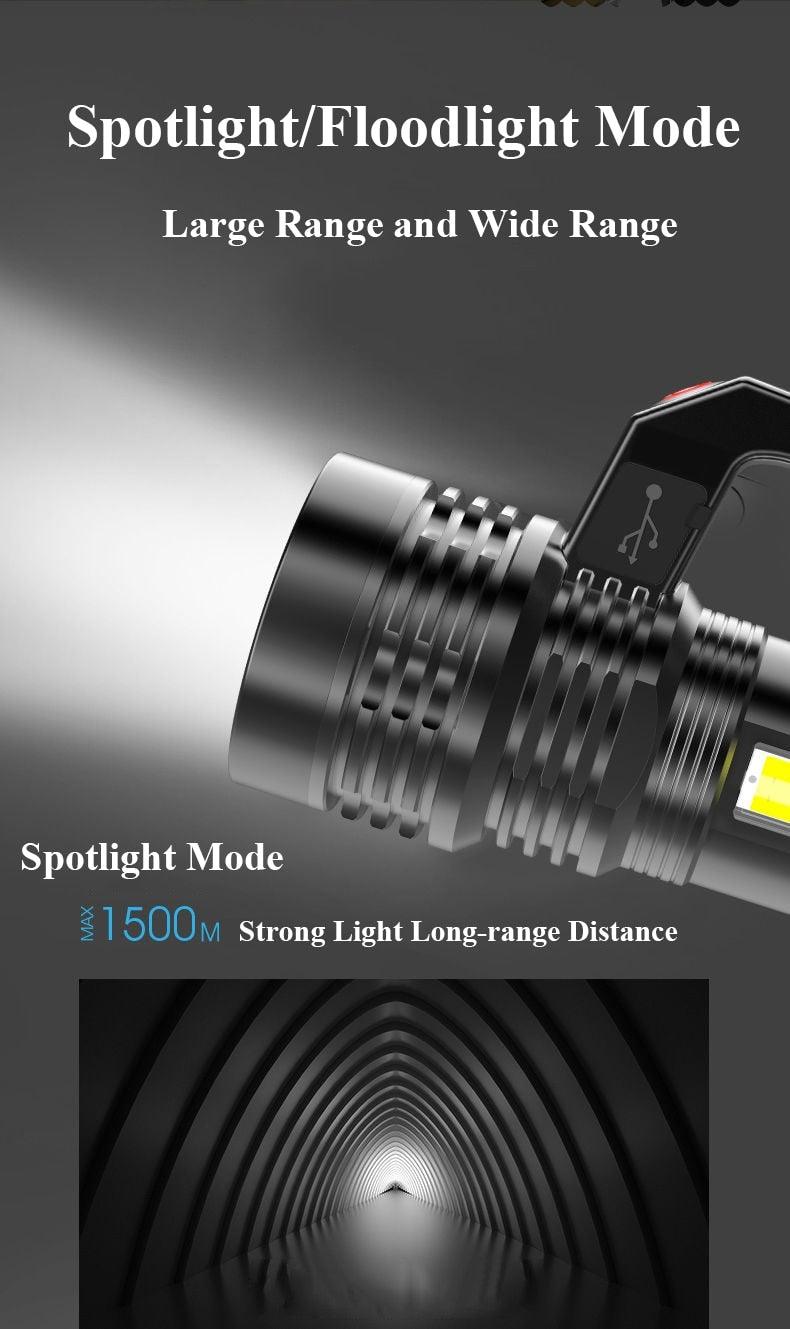 Rechargeable Handheld Flashlights Waterproof  3 Switch Mode Powerful High Lumens Spotlight Fashlight High Power Portable LED Waterproof Outdoor Long Lasting Spot Light Flashlight For Home & Outdoor Use - PW PitStop