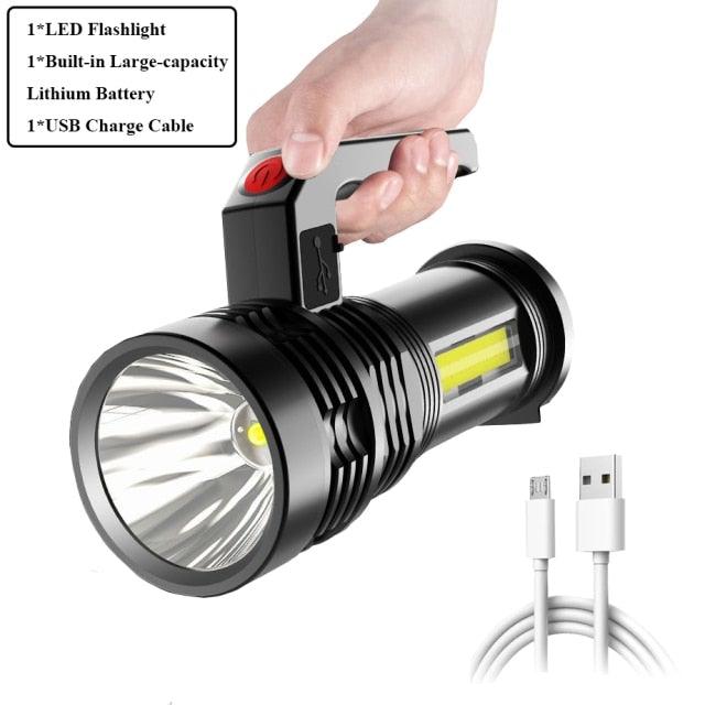 Rechargeable Handheld Flashlights Waterproof  3 Switch Mode Powerful High Lumens Spotlight Fashlight High Power Portable LED Waterproof Outdoor Long Lasting Spot Light Flashlight For Home & Outdoor Use - PW PitStop