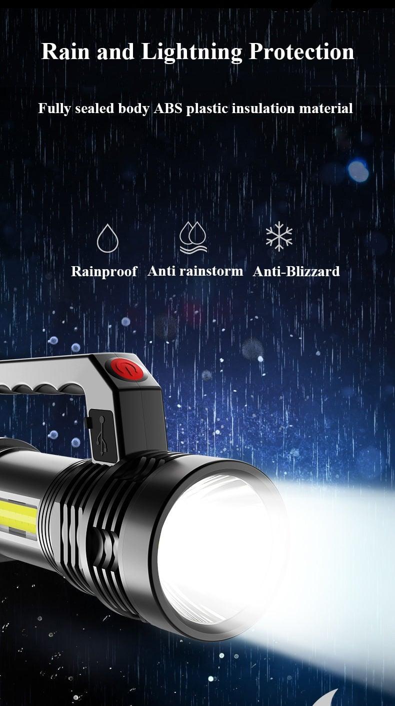 Rechargeable Handheld Flashlights Waterproof  3 Switch Mode Powerful High Lumens Spotlight Fashlight High Power Portable LED Waterproof Outdoor Long Lasting Spot Light Flashlight For Home & Outdoor Use - PW PitStop