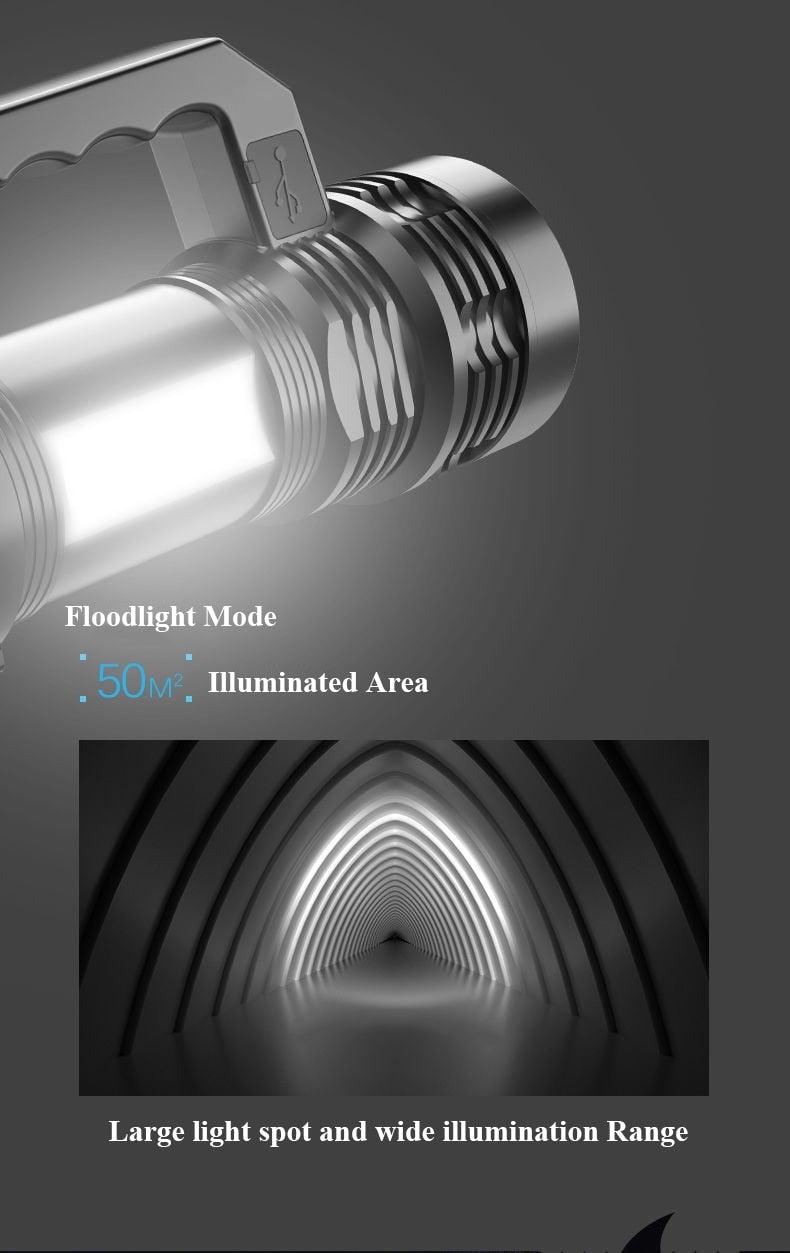 Rechargeable Handheld Flashlights Waterproof  3 Switch Mode Powerful High Lumens Spotlight Fashlight High Power Portable LED Waterproof Outdoor Long Lasting Spot Light Flashlight For Home & Outdoor Use - PW PitStop