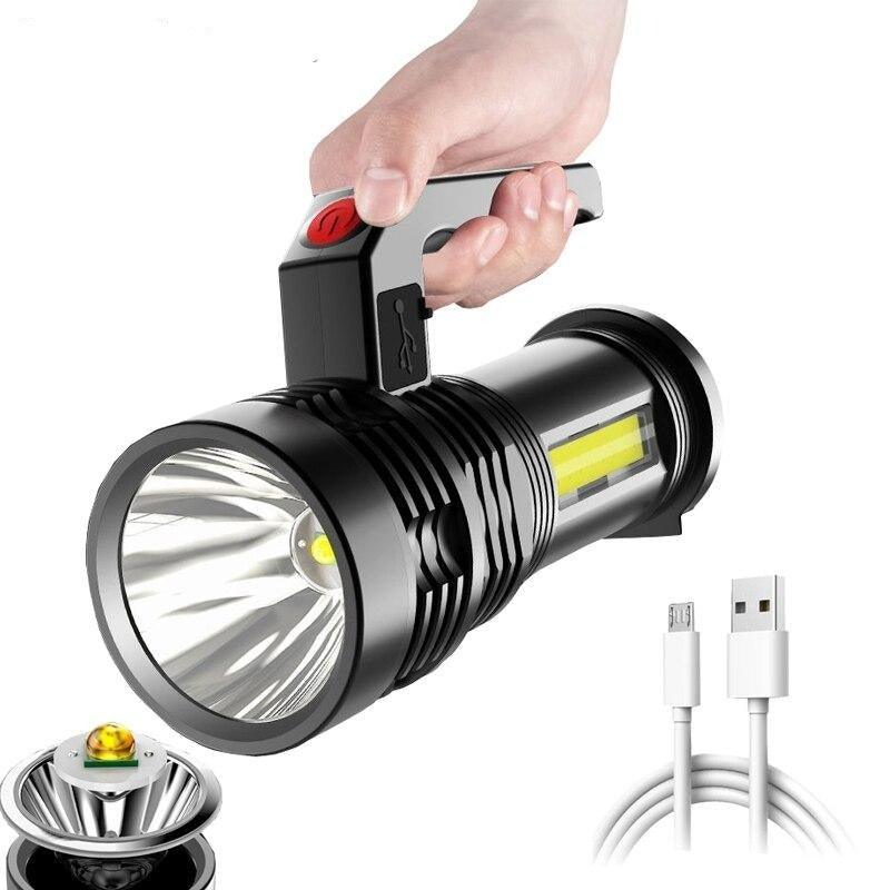 Rechargeable Handheld Flashlights Waterproof  3 Switch Mode Powerful High Lumens Spotlight Fashlight High Power Portable LED Waterproof Outdoor Long Lasting Spot Light Flashlight For Home & Outdoor Use - PW PitStop