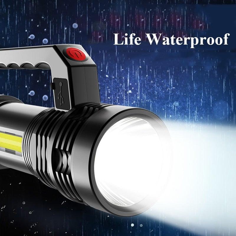 Rechargeable Handheld Flashlights Waterproof  3 Switch Mode Powerful High Lumens Spotlight Fashlight High Power Portable LED Waterproof Outdoor Long Lasting Spot Light Flashlight For Home & Outdoor Use - PW PitStop