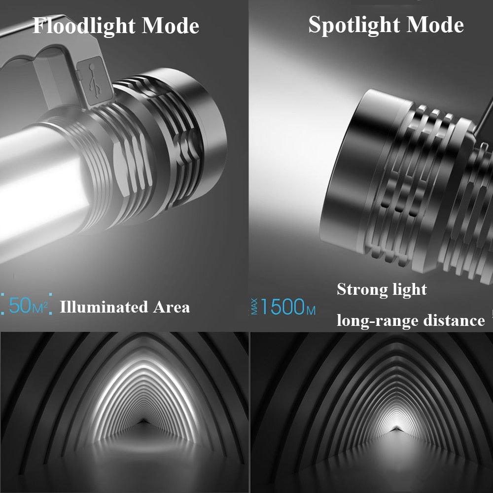 Rechargeable Handheld Flashlights Waterproof  3 Switch Mode Powerful High Lumens Spotlight Fashlight High Power Portable LED Waterproof Outdoor Long Lasting Spot Light Flashlight For Home & Outdoor Use - PW PitStop
