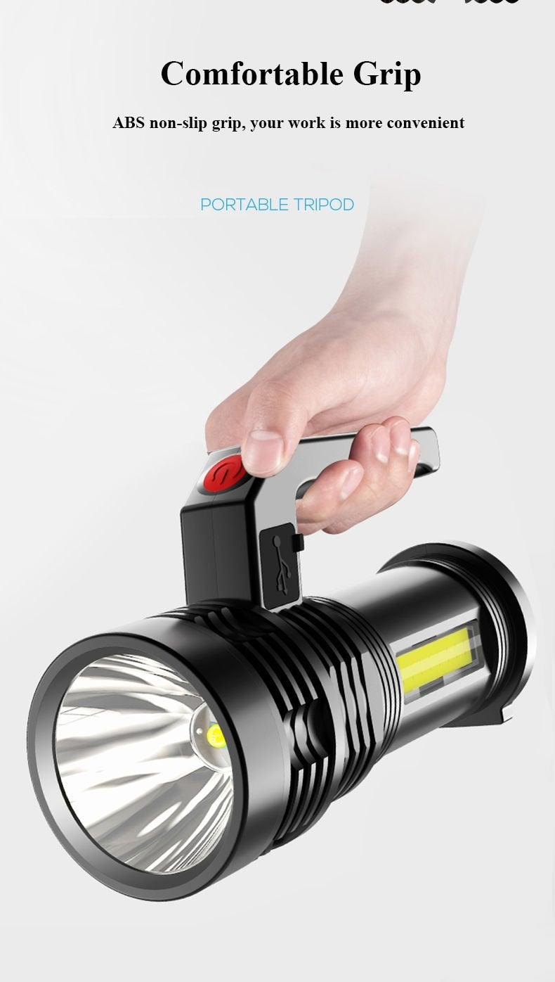 Rechargeable Handheld Flashlights Waterproof  3 Switch Mode Powerful High Lumens Spotlight Fashlight High Power Portable LED Waterproof Outdoor Long Lasting Spot Light Flashlight For Home & Outdoor Use - PW PitStop