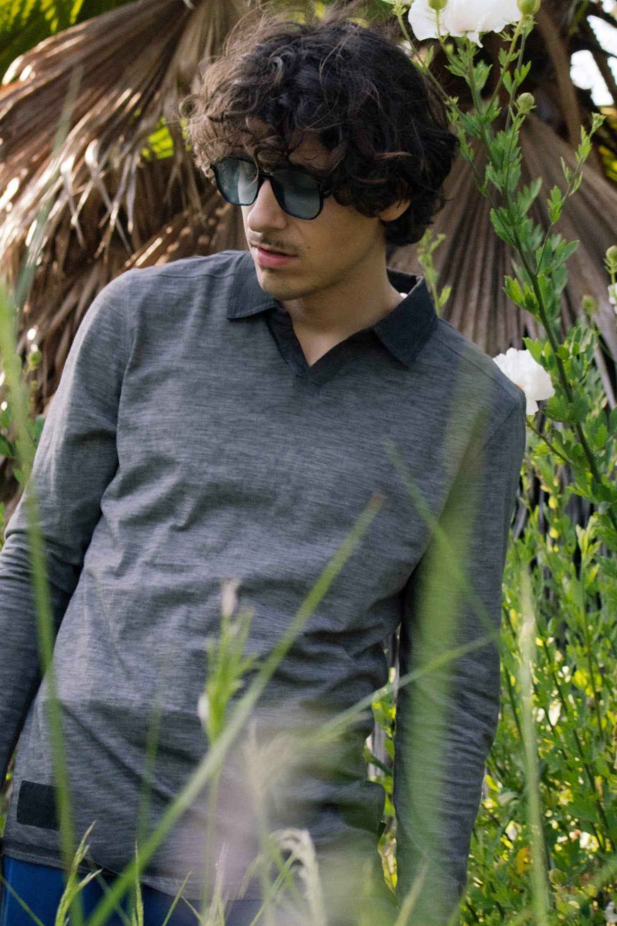 Long Sleeve Vintage Wash Henley Neck Polo Shirt